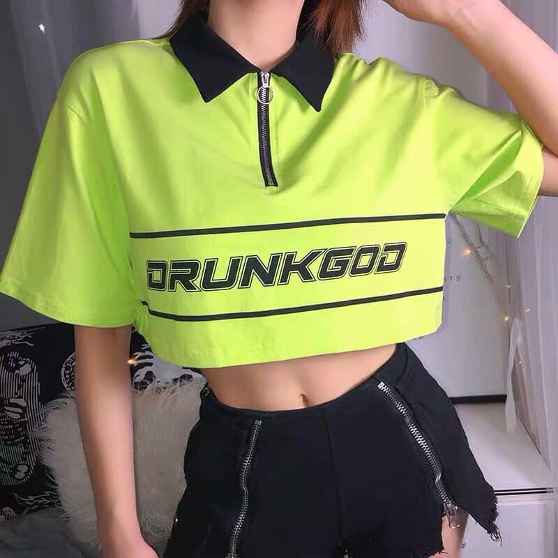 [HCM]Áo croptop nữ in hình DRUNKGOD cực hot