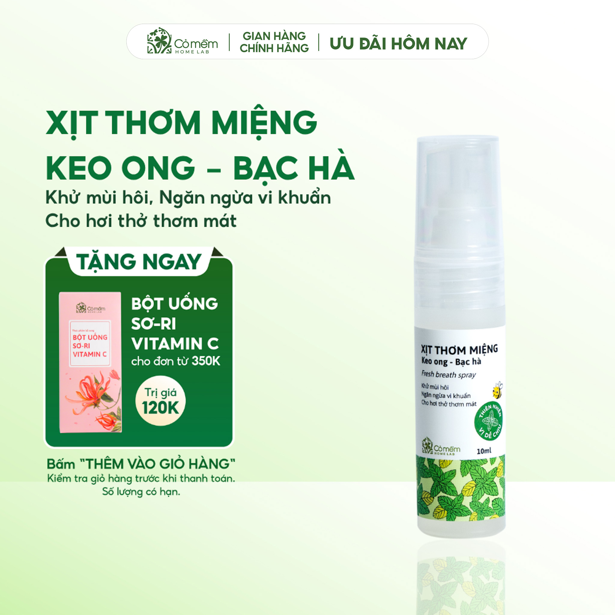 Xịt Thơm Miệng Vị Bạc Hà Cho Hơi Thở Thơm Mát Cỏ Mềm 10ml