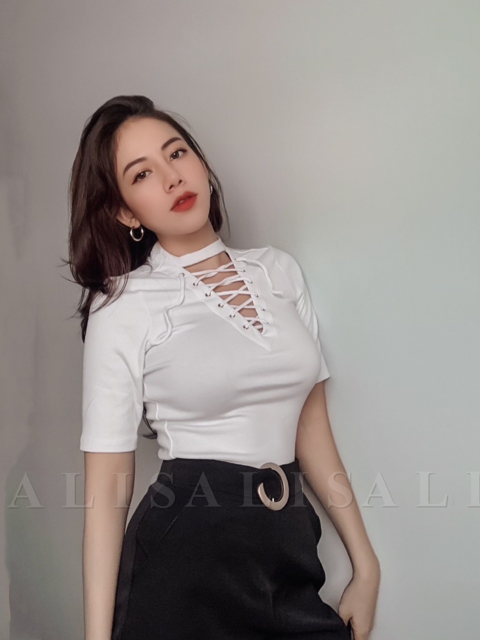 [Hình Thật] Áo Thun Cổ Lọ Đan Dây Ngực Form Ôm BoDy Siêu đẹp
