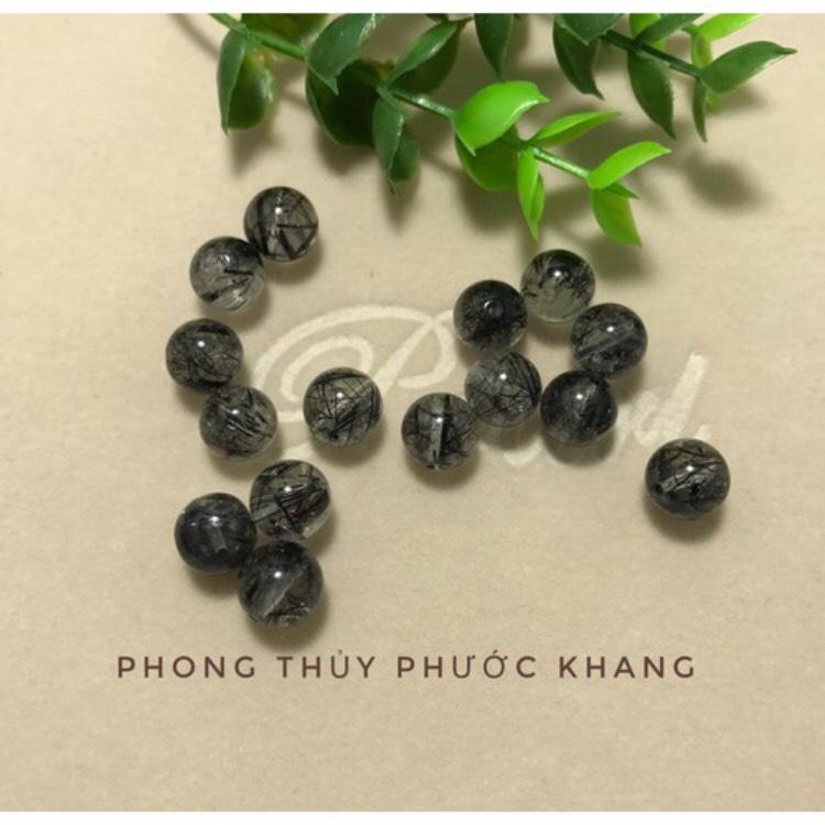 1 Hạt đá rời thạch anh tóc đen cỡ hạt 8 li