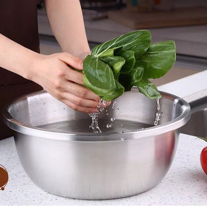Thau inox cao cấp 18cm. thau trộn salad gỏi rửa rau củ quả. inox cao cấp. thau đựng rau củ.thau inox dụng cụ nhà bếp. đức nhung store