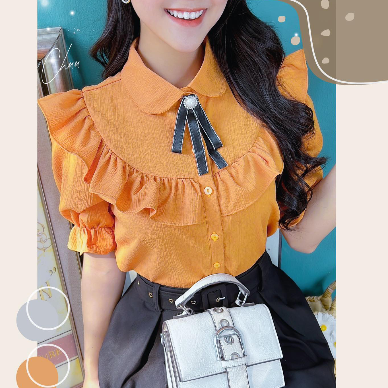 Áo sơ mi công sở nữ đô tròn bèo CHUU A8219