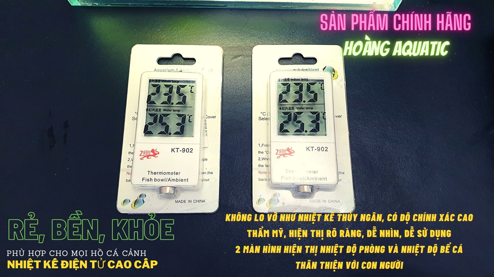 NHIỆT KẾ ĐIỆN TỬ CHO BỂ CÁ KT-902, THẾ HỆ MỚI