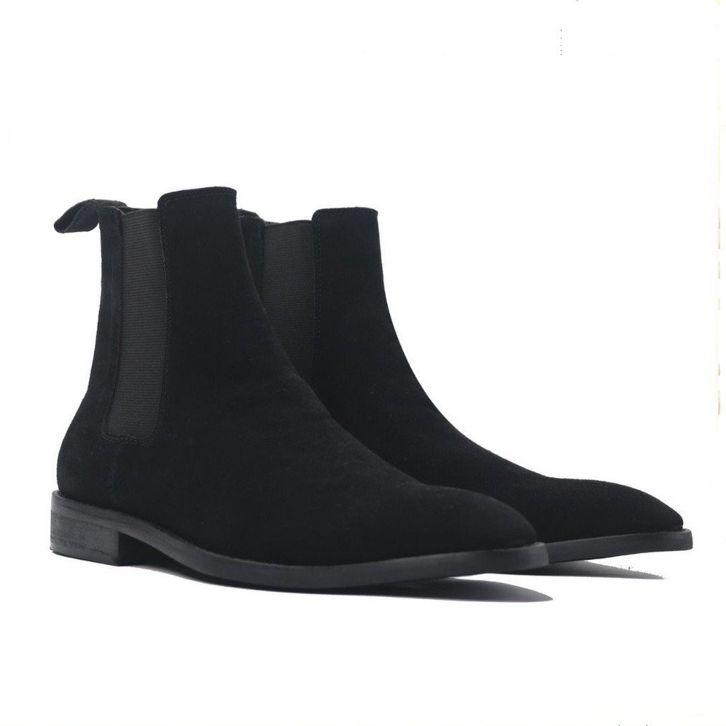 Giày Chelsea boots nam da lộn màu đen da bò thật