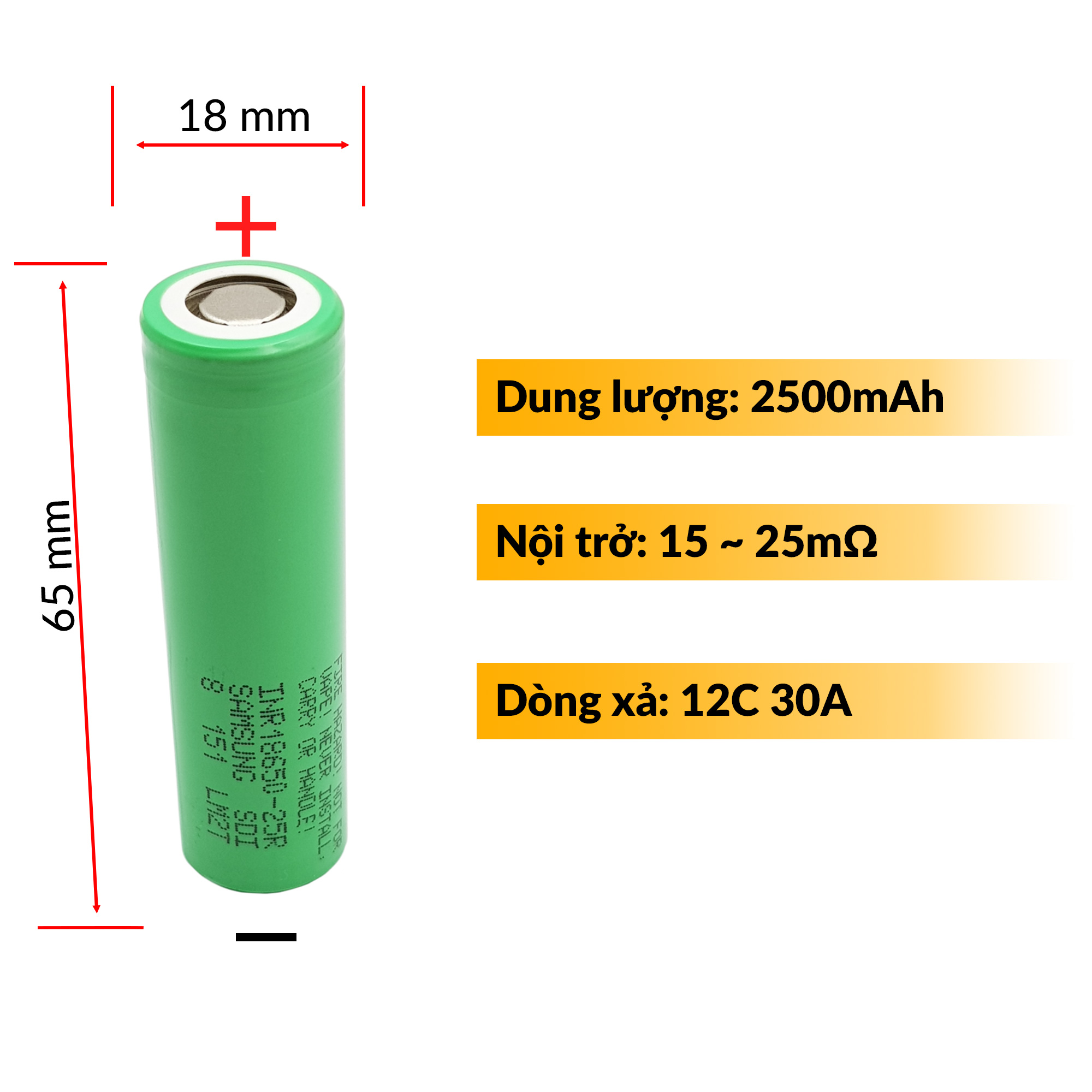 Pin cell Samsung INR18650 25R 2500mAh