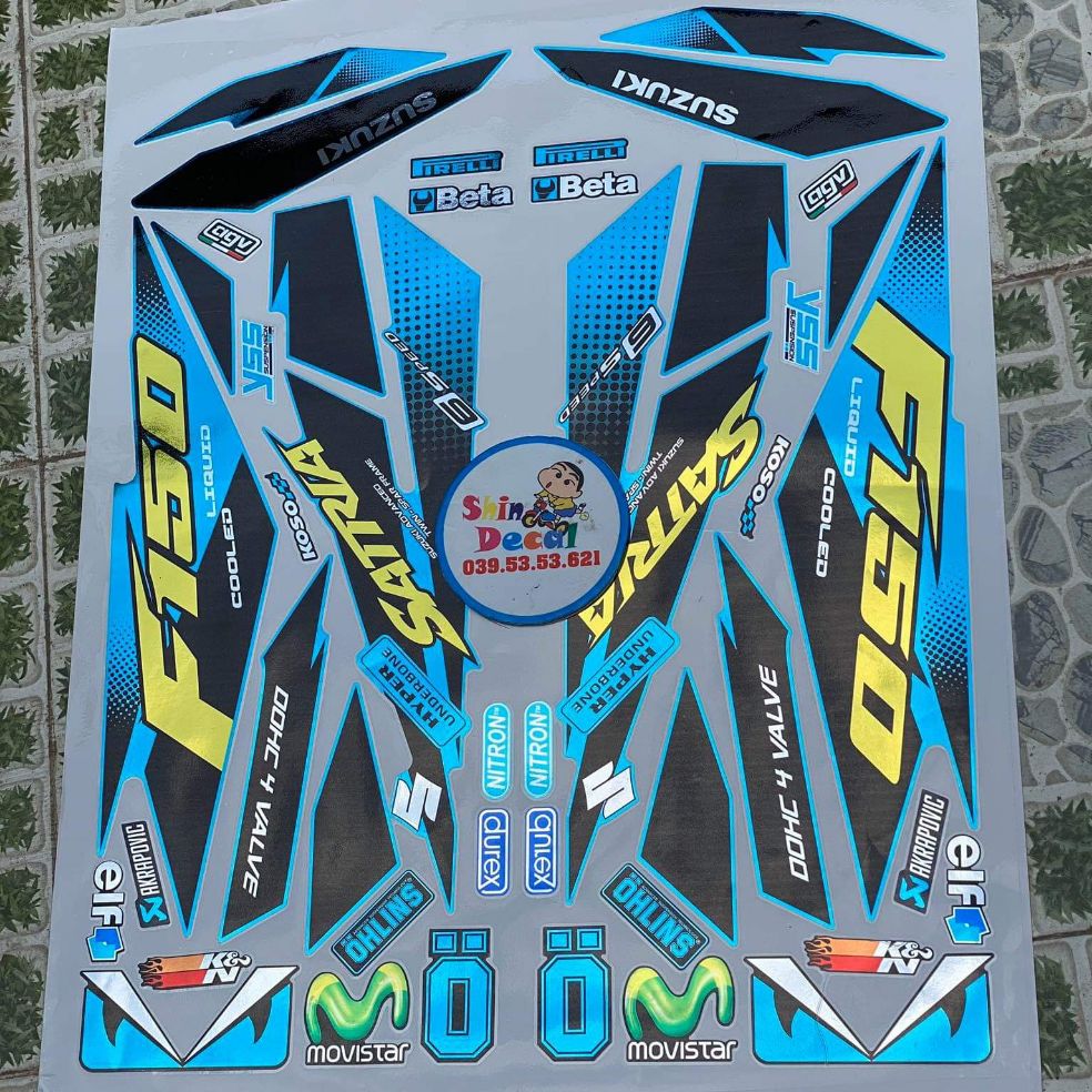 Tem satria fi chấm bi crom cao cấp dán xe xanh ngọc