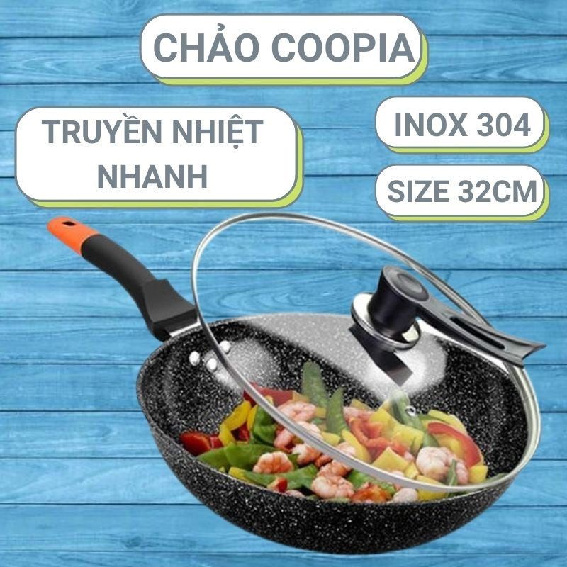 CHẢO LÒNG SÂU BẰNG VÂN ĐÁ 32CM CHỐNG DÍNH TỐT CHUẨN HÀNG XUẤT NHẬT SIÊU BỀN BỈ AN TOÀN SỨC KHOẺ - CHẢO LÒNG SÂU CHỐNG DÍNH CÓ NẮP KÍNH ĐẬY CHẮC CHẮN