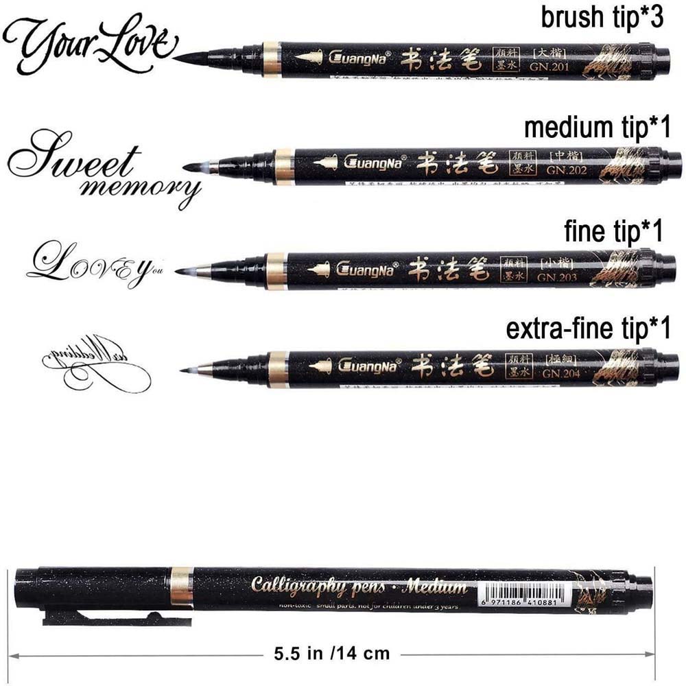 6 cái Bút thư pháp mới cho người mới bắt đầu viết chữ Caligraphy Beginners Set Refill Black Marker Brush Pre-write