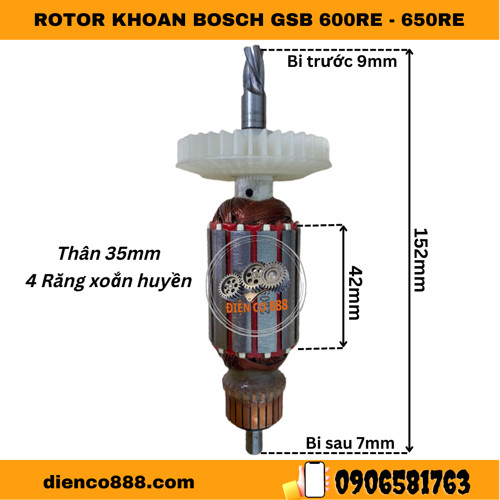Rotor khoan bosch psb 600 re , psb 650 re 220v - tặng chổi than
