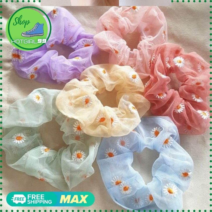 Buộc tóc Scrunchies ,dây cột tóc vải voan hoa cúc siêu dễ thương, dây cột tóc lưới hoa cúc thời trang 5 màu - CTLHC01 - Hotgirl 99