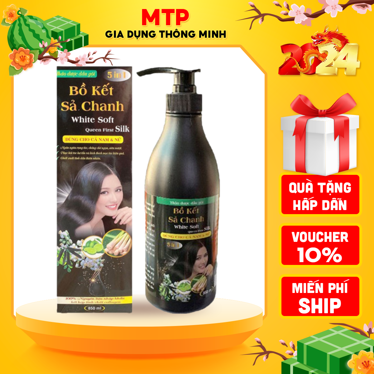 Dầu gội bồ kết sả chanh 800ml ngăn ngừa rụng tóc, giảm gàu hiệu quả, giúp tóc suôn mượt óng ả,  Dầu gội bồ kết thảo dược
