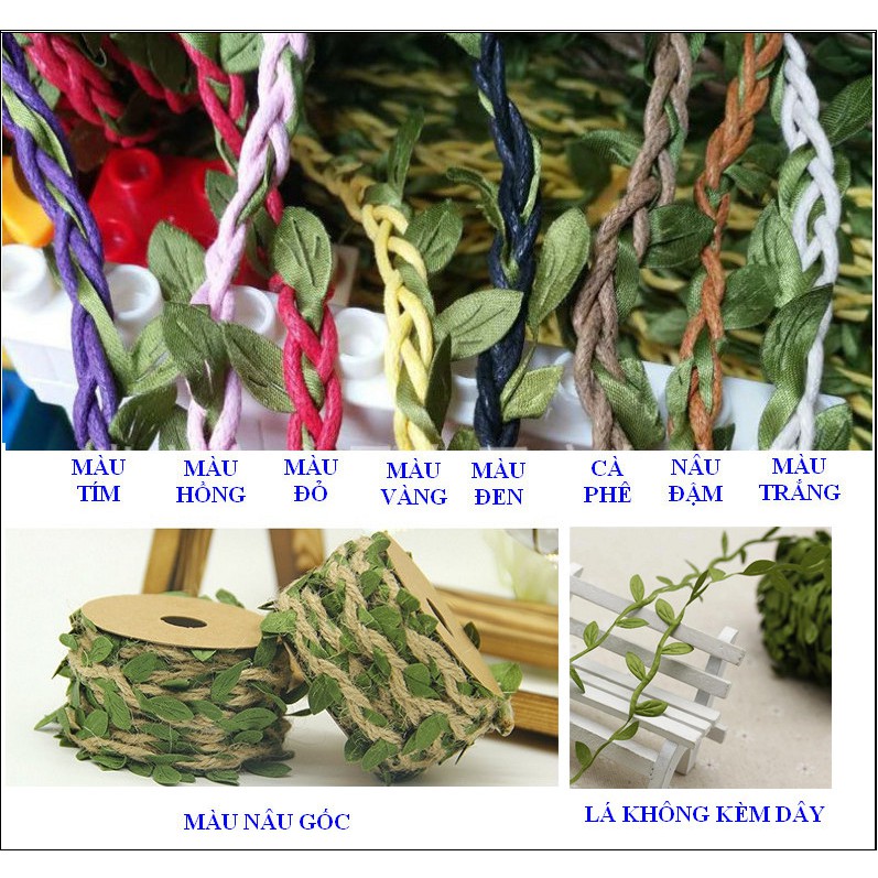 Cuộn 5m dây thừng lá xanh handmade - Dây Màu Nâu