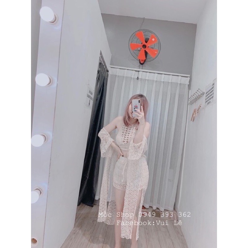 💥Set bikini ren đi biển 3 món( bra -choàng dài-sóc ren như mẫu) -có bán rời