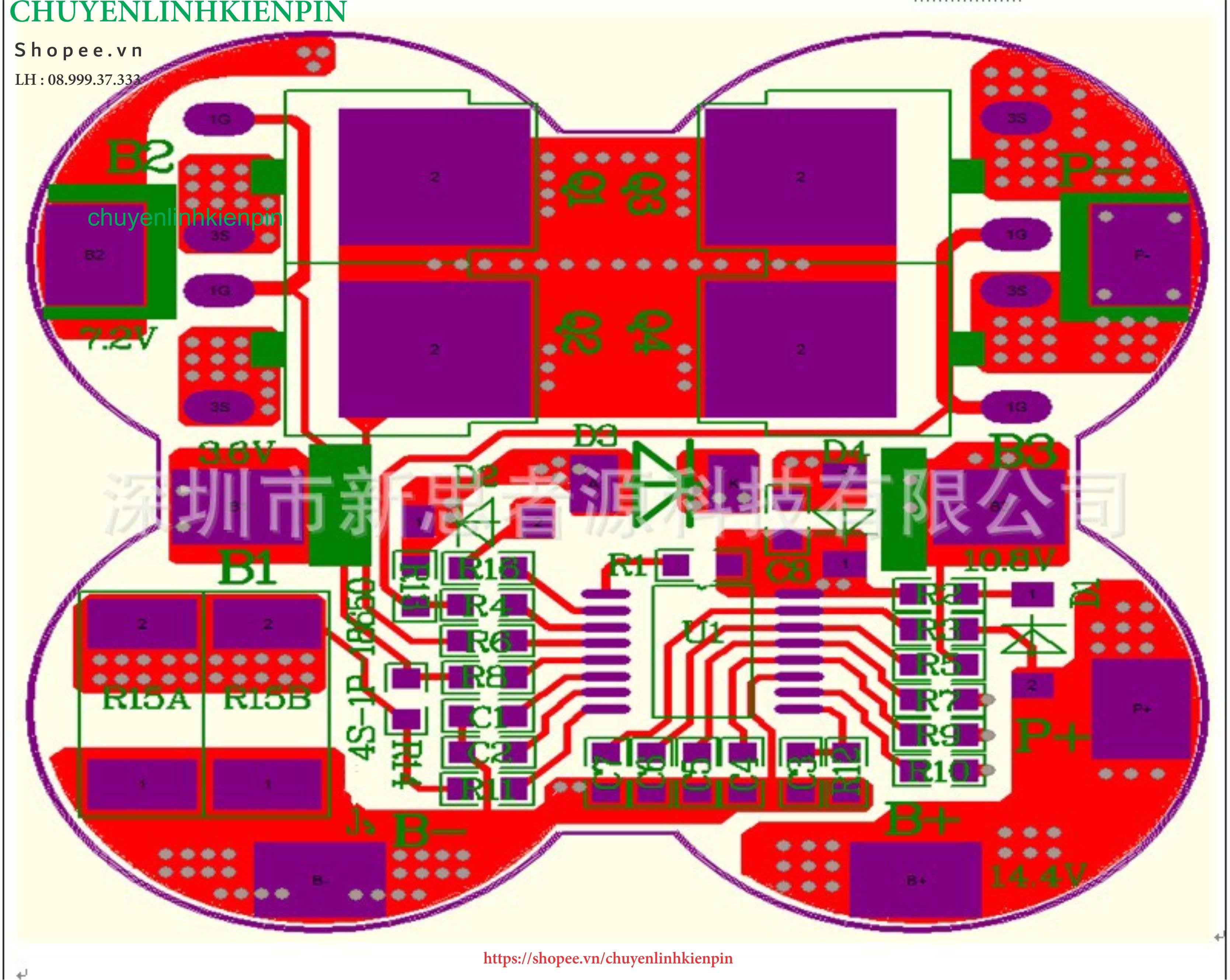 Mạch 4S 14V - 20A bảo vệ pin Li-ion 3.7V ( BL64_41 )