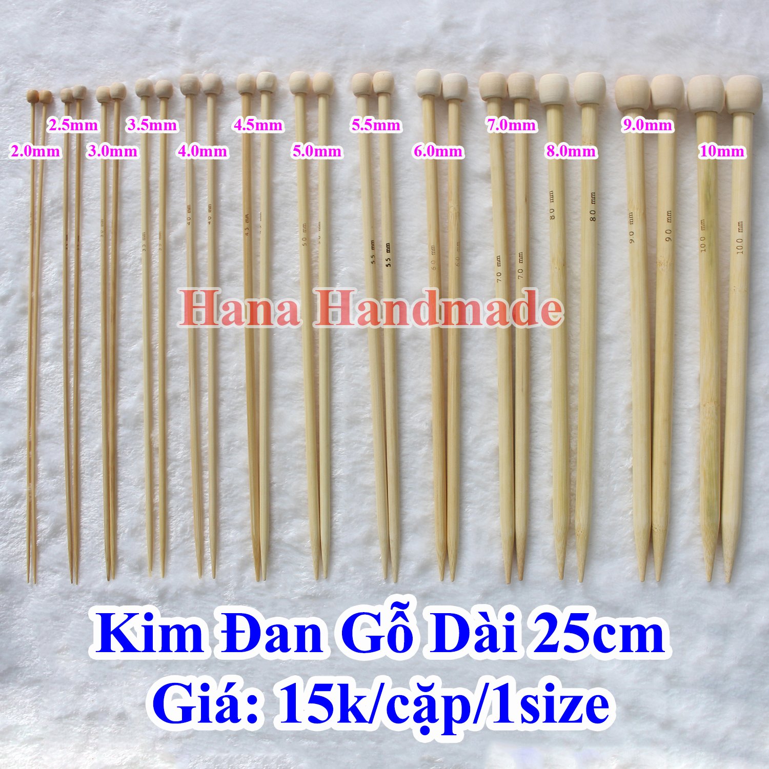 Wooden Knitting Needles 25cm Straight Type 15K/Pair