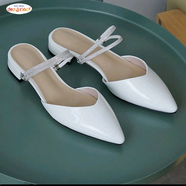 Giày sục nữ cao gót 3cm hở gót đính đá big size 42 43 Depvashock MS S80