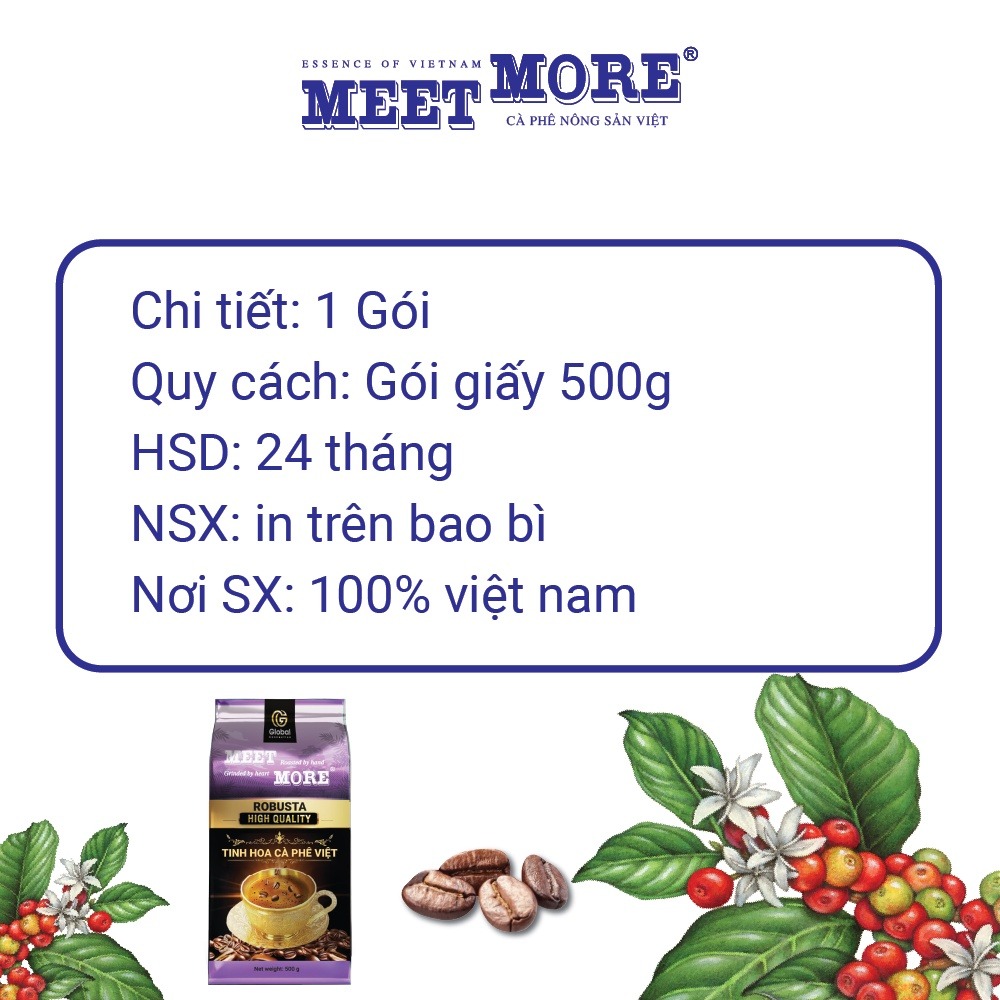 Bịch cà phê rang xay Robusta chất lượng cao Meet More 500g
