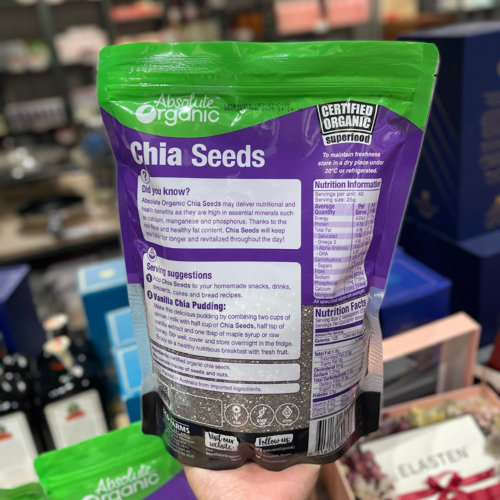 Hạt chia hữu cơ Absolute chuẩn Organic Úc 1kg