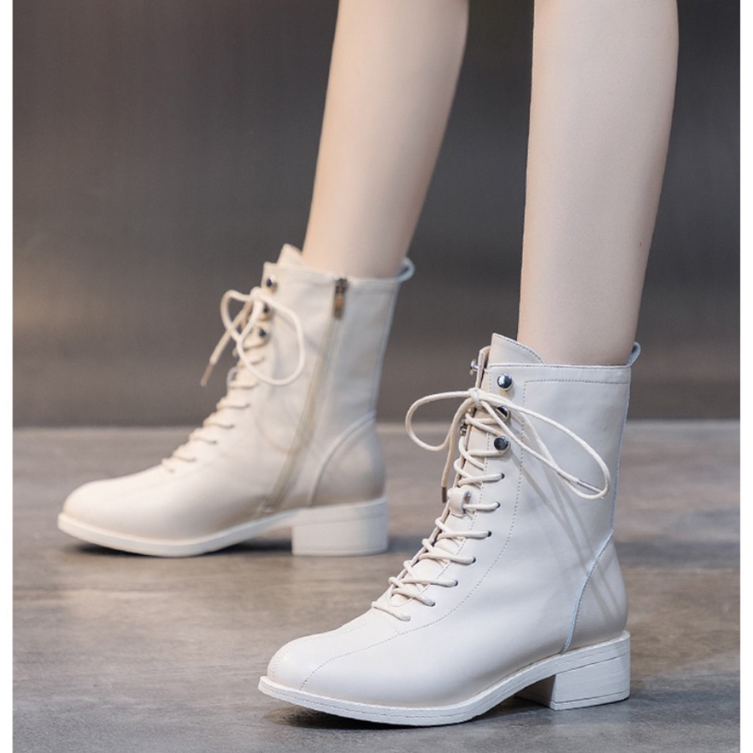 Bốt Nữ Cổ Cao Đế Thấp 3 Phân Kéo Khoá ULZZANG