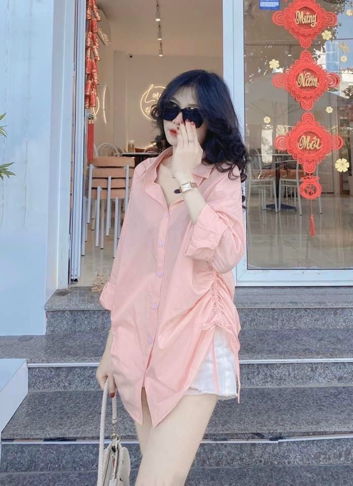 Sét bộ hồng áo sơ mi + quần trắng tp666