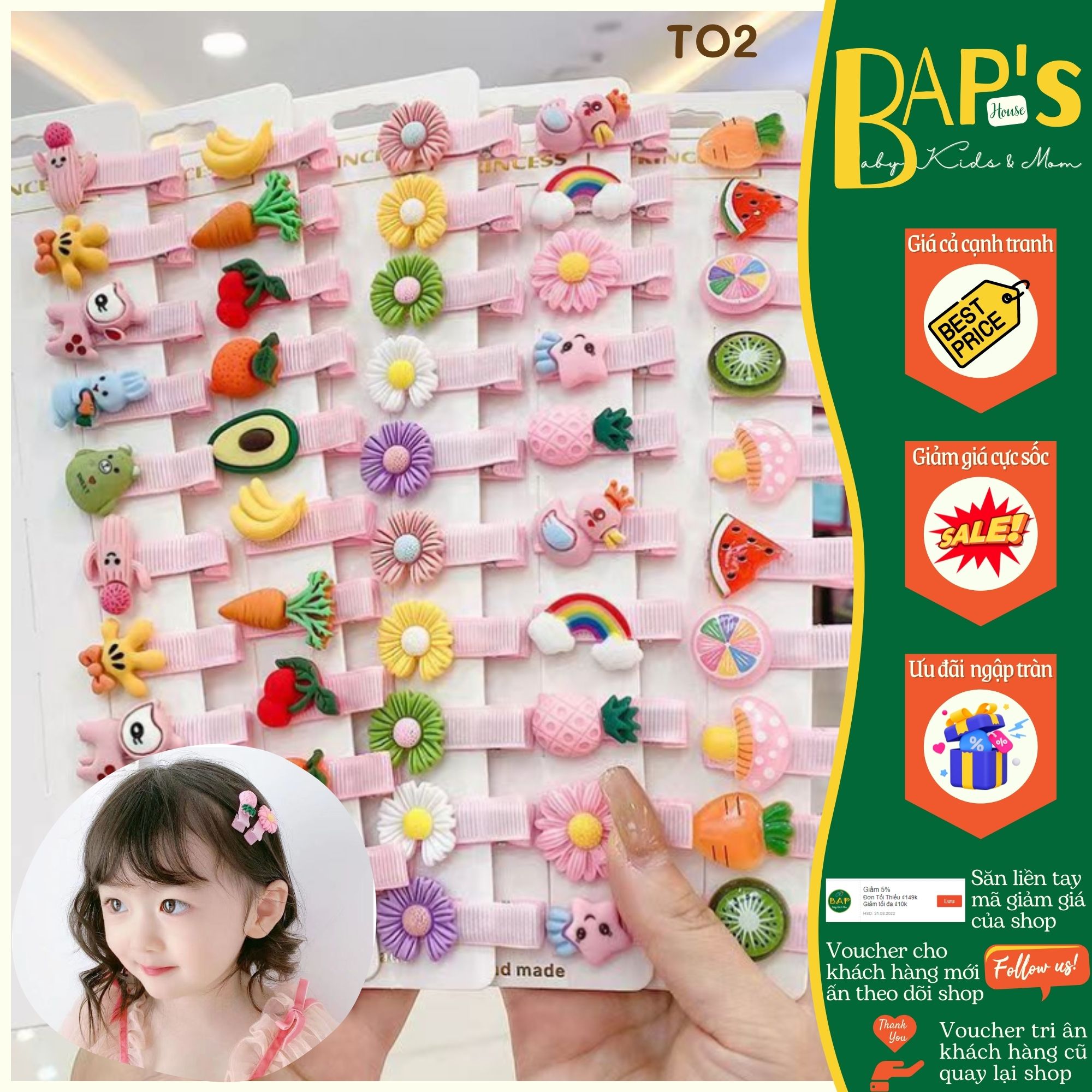 Kẹp Tóc Cho Bé Gái , Kẹp Tóc Dễ Thương Nhiều Mẫu Lựa Chọn BAP's House TO2