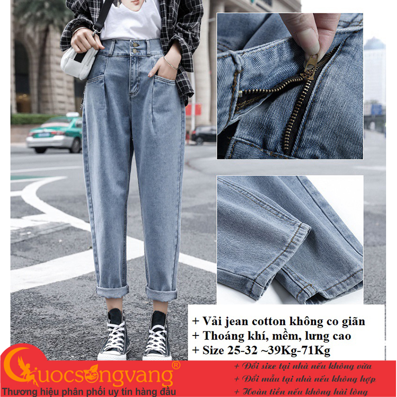 Quần jean nữ lưng cao quần jean ống rộng xanh nhạt GLQ110 Cuocsongvang