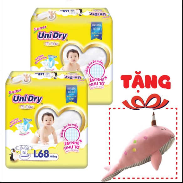 [Tặng 1 thú bông cá heo] combo 2 gói Tã dán Unidry size M76- L68-XL62