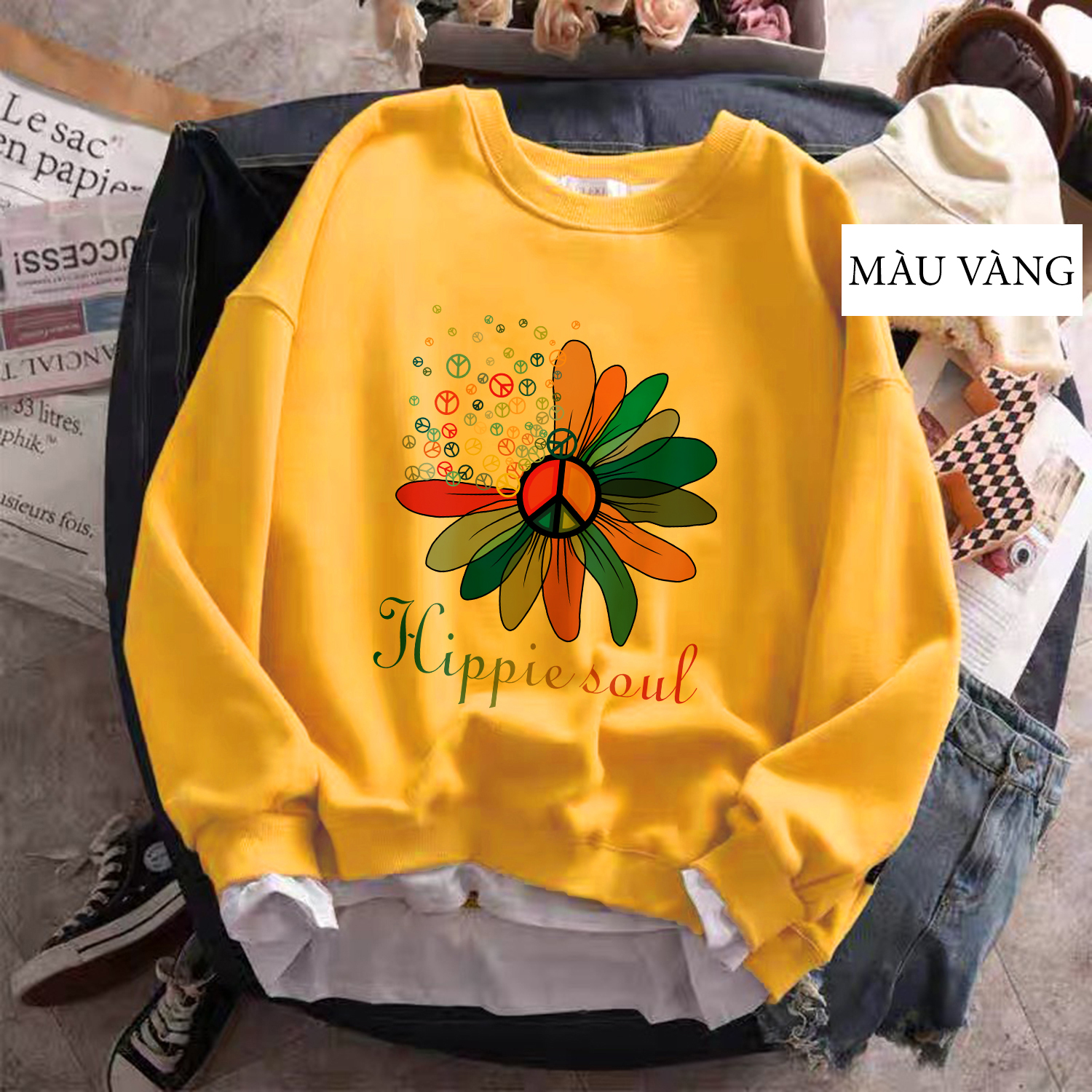 [Hoàn Tiền 15%] Áo Sweater UNISEX in hình hoa cúc - Lựa màu bạn thích