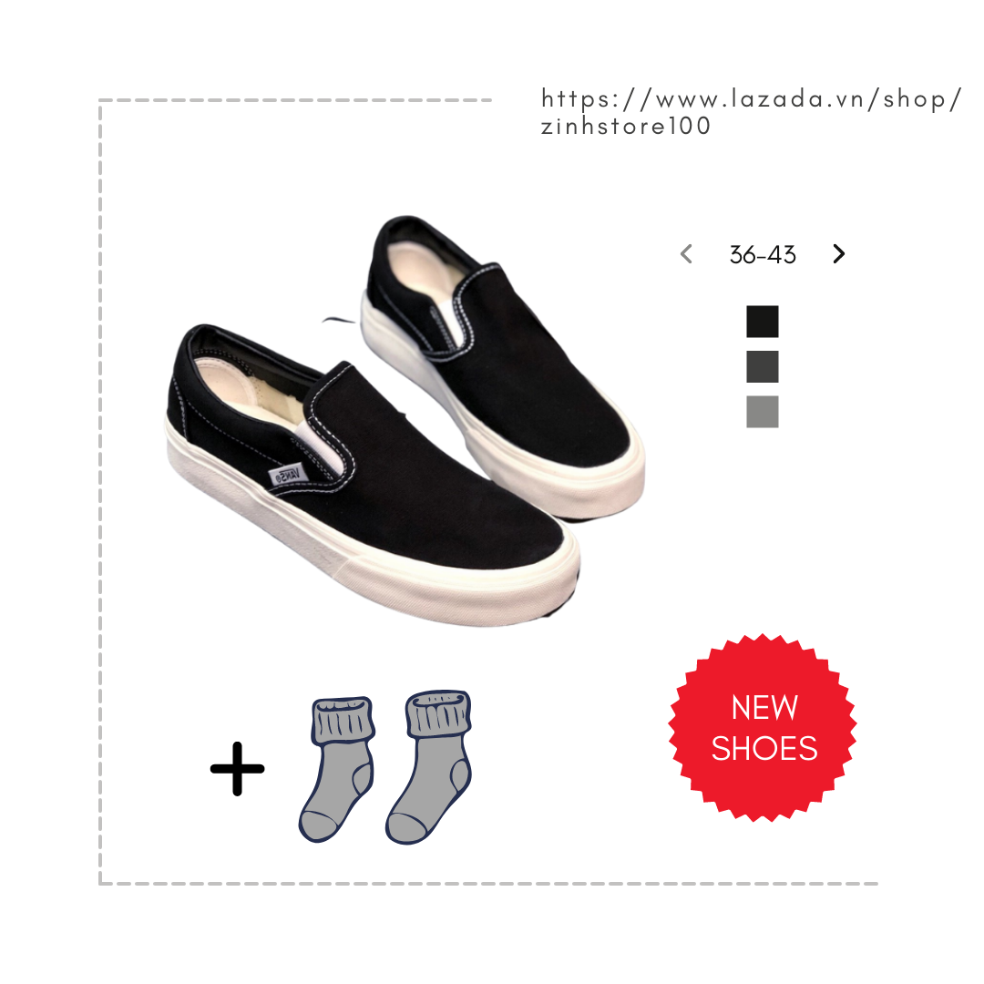 Giày Vans Đen Xỏ [Chuẩn 11] Giầy Slip On Vans Lười Đen [Full Hộp + Vớ]