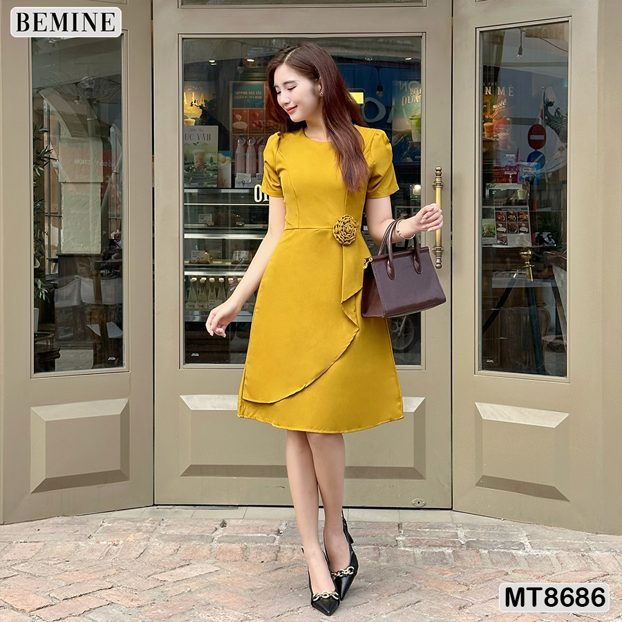 [DUY NHẤT 8-13.09-VOUCHER 40K] Đầm thiết kế cổ tròn ngă eo đính nơ BEMINE MT8686