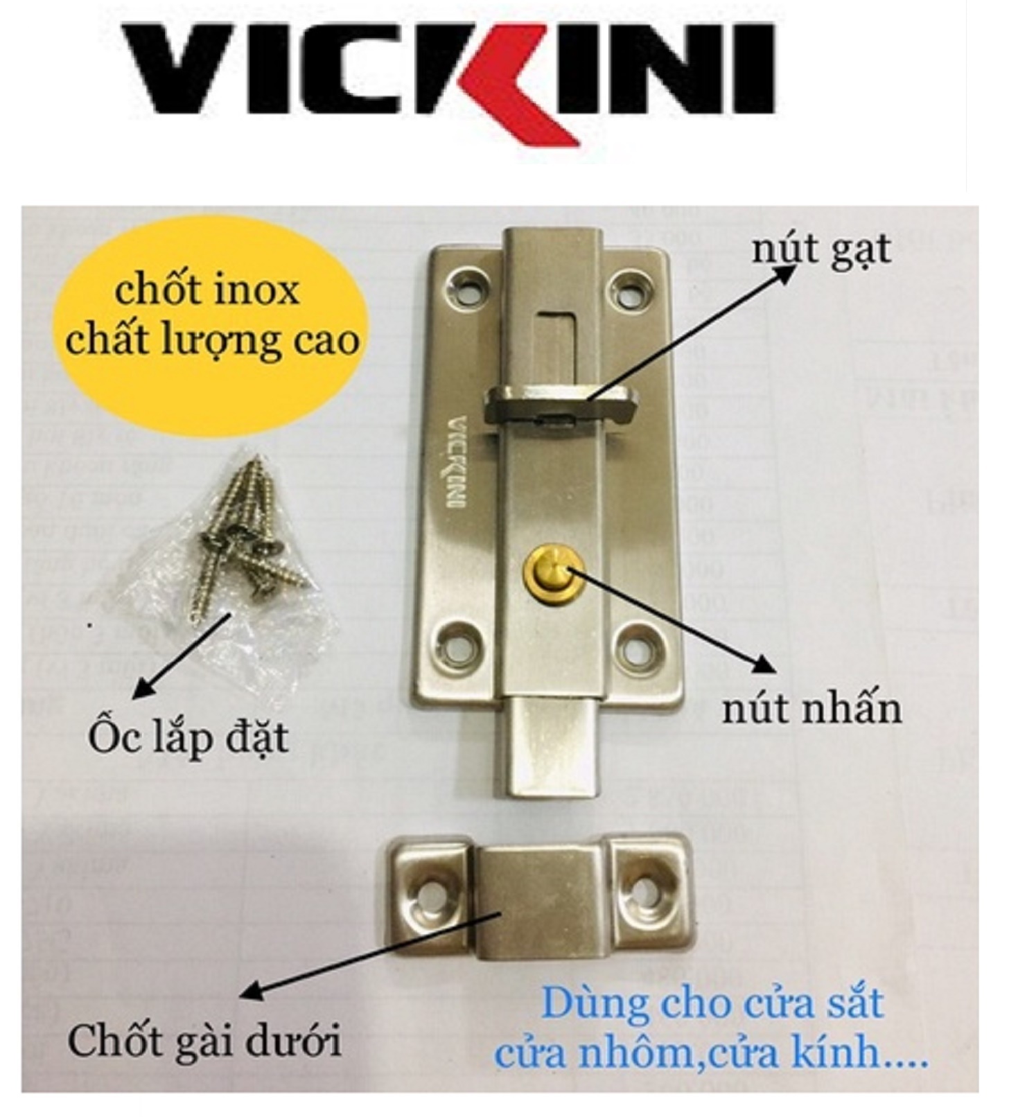 Chốt bấm cửa vickini a03 10cm - 8 cm