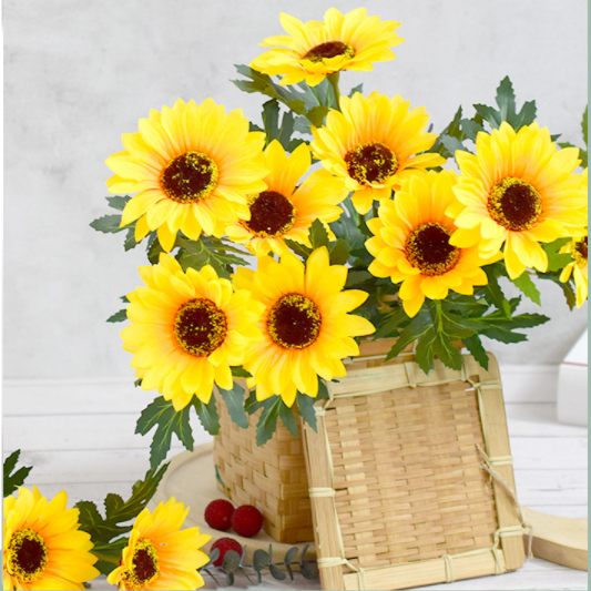 Hoa giả- Hoa hướng dương giả cành 2 bông decor trang trí nhà cửa