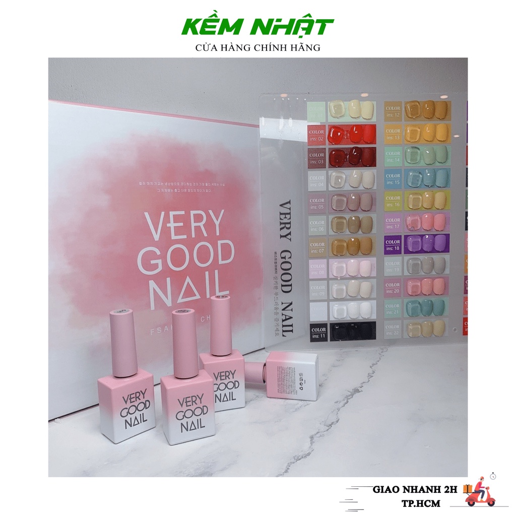Set Sơn VERY GOOD NAIL CHAI HỒNG 44 Màu - Tặng bảng màu + base và top