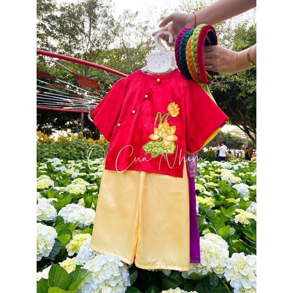 Bộ quần áo bà ba sen liên hoa cho bé gái