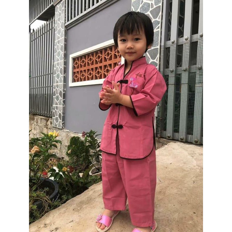 #Đồ bộ đi chùa bé gái  sẩm thêu bé  4-38kg