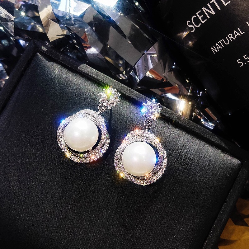 Bông Tai Ngọc Nữ Kim Cương Zircon Đính Ngọc Trai Sang Trọng KTZIRCONNGOCNU13