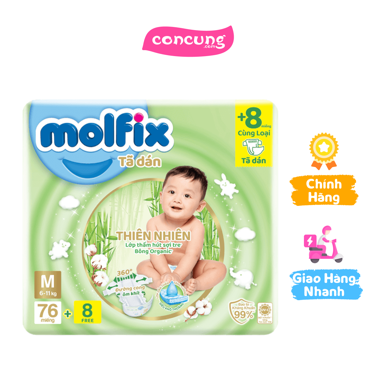 Bỉm tã dán Molfix thiên nhiên + 8 miếng