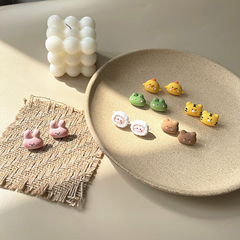 925 Bạc Stud Earrings Cô gái Dễ thương Cừu Ếch Zoo Stud Earrings YVETTERY