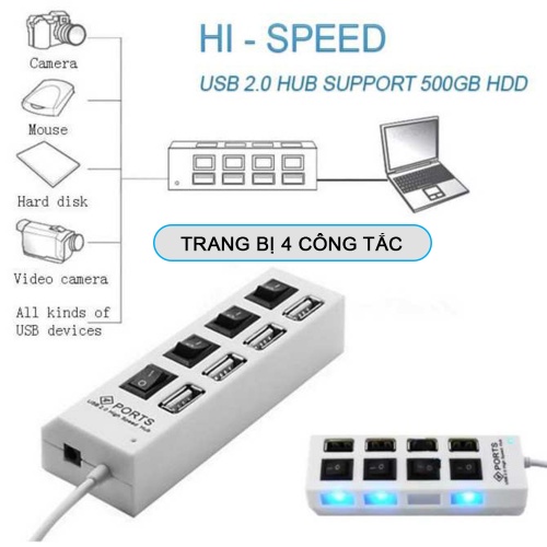 Hub Chia 4 Cổng Usb Có Công Tắc