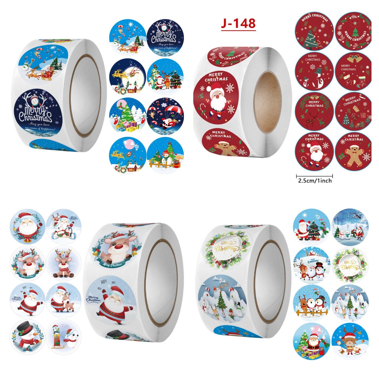 Cuộn 500 tem Sticker Hình  Noel dễ thương  - 2.5cm