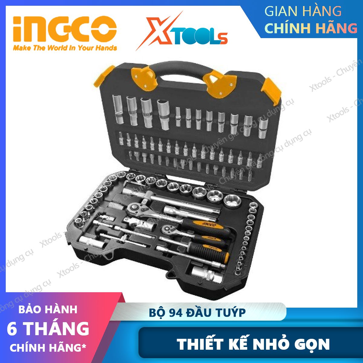 Bộ đồ nghề đa năng 94 chi tiết INGCO HKTS42941 chất liệu thép cao cấp chắc chắn. Đầu tuýp chịu nhiệt, chịu lực tác động