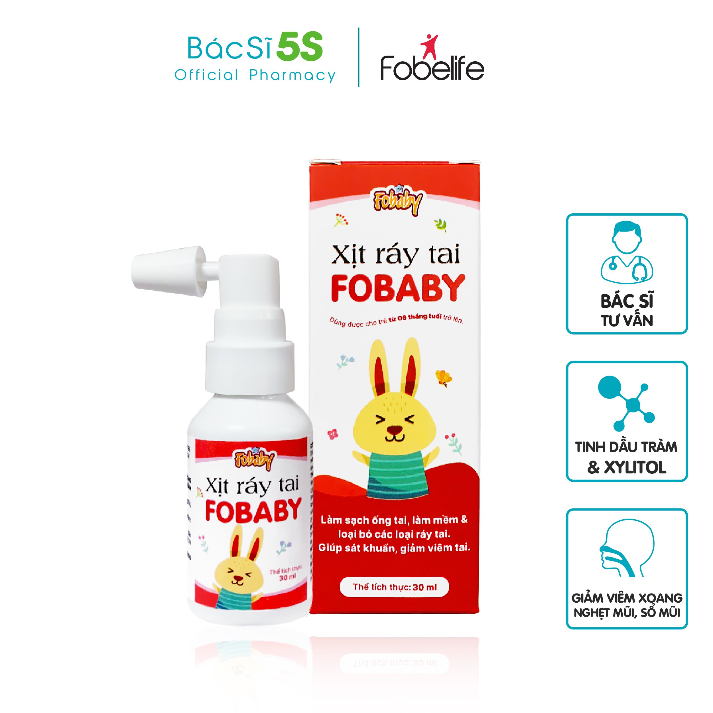 Xịt ráy tai Fobaby cho trẻ nhỏ, làm sạch, vệ sinh tai