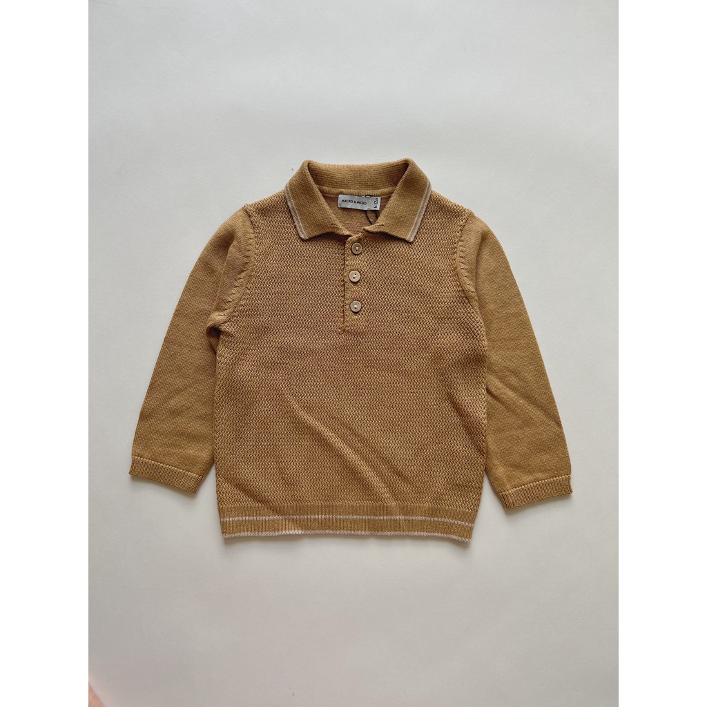 Áo len bé trai cổ polo phối viền màu Macro & Micro Kyuy Knitted Polo