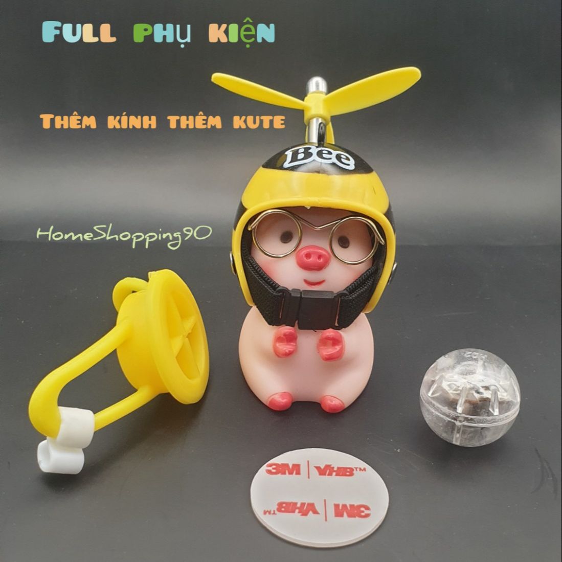 Chú heo hồng đội mũ bảo hiểm dễ thương gắn xe hơi , xe máy , xe đạp