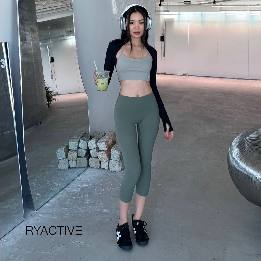 Quần legging thể thao dáng lửng RYACTIVE - MEDIUM LEGGING Olive green