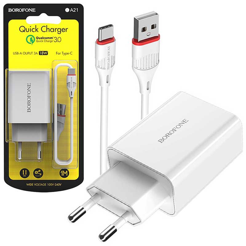 Bộ sạc nhanh Type C 18W Quickcharge QC 3 0 Borofone BA21A