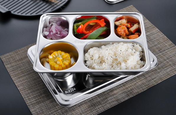 Khay Com Inox Sâu long 5 ngan 28cm x 22cm 4,3cm - Tiên Loi Phù Hợp Công Nhân Viên Hoc Sinh và Trẻ Nhỏ