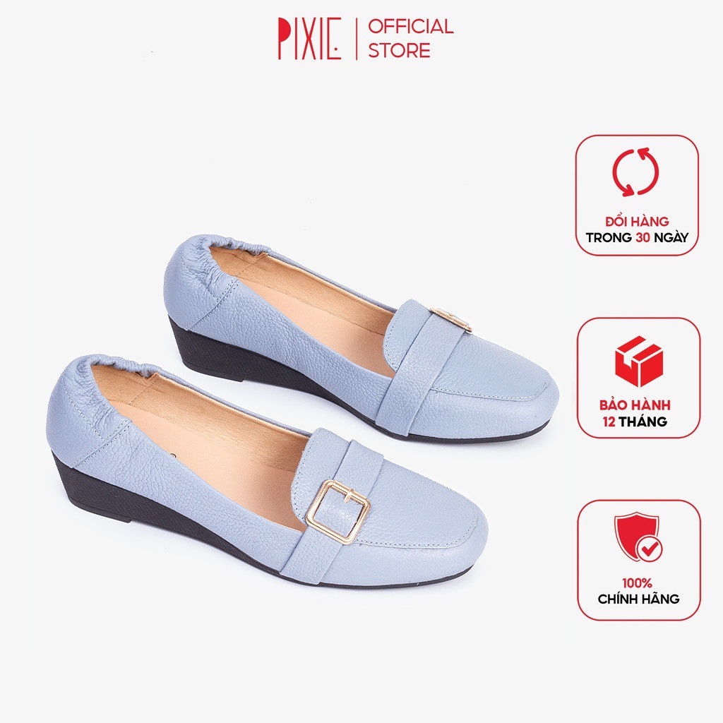 Giày búp bê đế xuồng da thật gắn khoá pixie x596