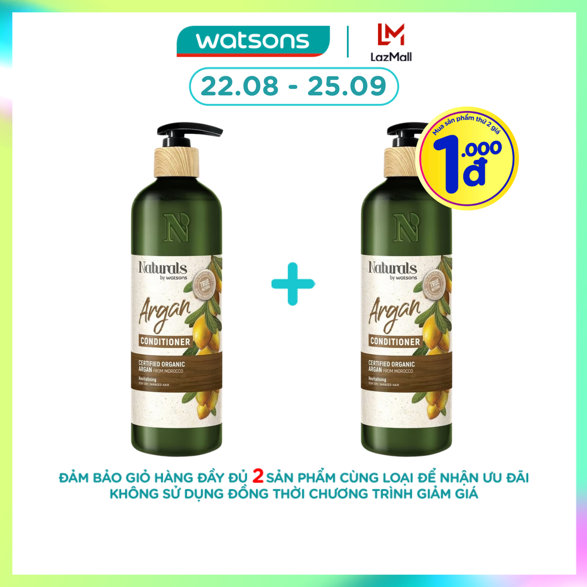 [1000đ SẢN PHẨM THỨ 2] Dầu Xả Naturals By Watsons True Natural Argan Conditioner 490ml