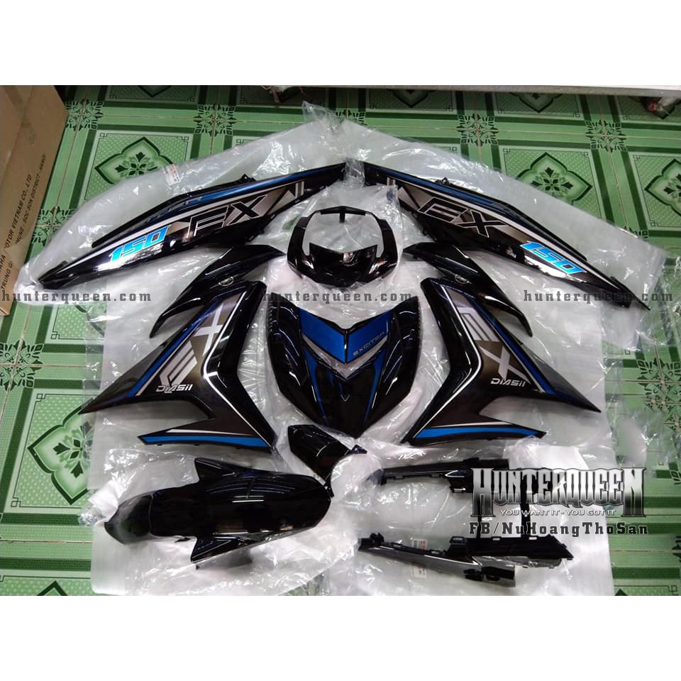 Tem Rời Exciter 150. Chất Liệu Candy, Xe Đen, Tem Xanh Bạc. Thay Đổi Màu Sắc Và Chi Tiết Theo Yêu Cầu. Sắc Nét, Bền Màu